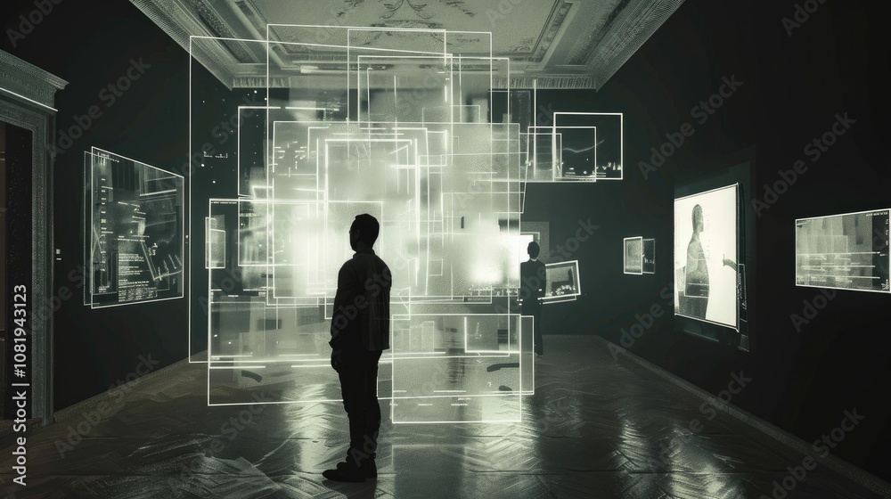 Poster floating holographic interfaces in a dark room