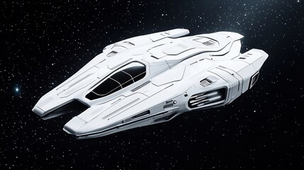Sleek Futuristic Starship Soaring Through Distant Star Field on Cosmic Adventure