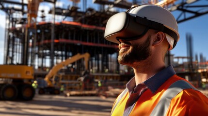Virtual reality in construction worker training building site digital technology urban environment close-up perspective