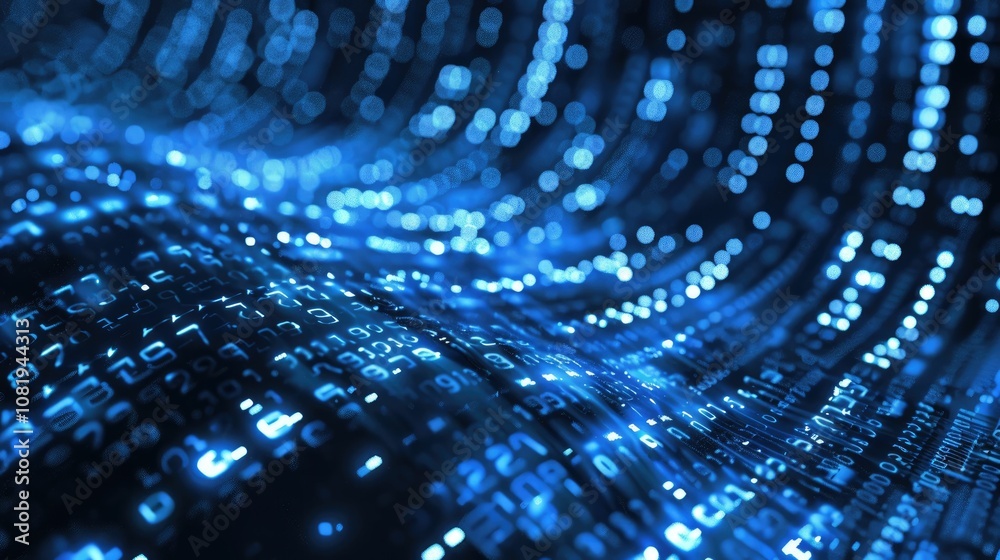 Poster Abstract wave of binary code flowing through space