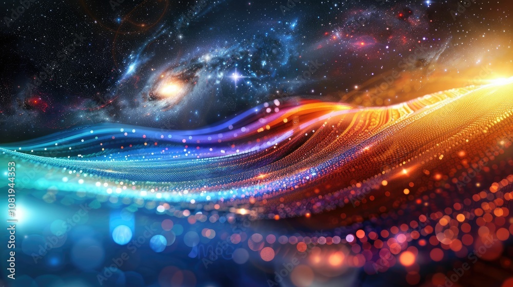 Poster Abstract wave of binary code flowing through space
