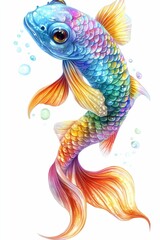 Fototapeta premium Rainbow fish with bubbles in water.