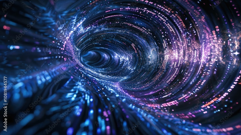 Poster Abstract wave of binary code flowing through space