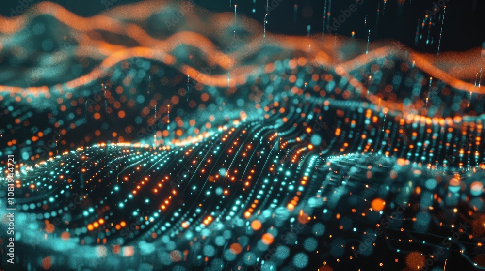 Poster Abstract wave of binary code flowing through space
