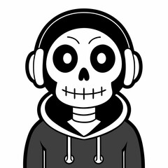 Skeleton character with headphones vector illustration, robot cyborg, halloween vector