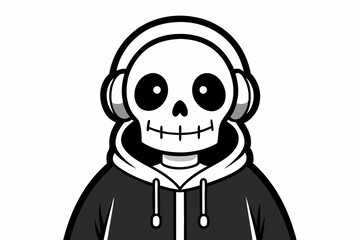 Skeleton character with headphones vector illustration, robot cyborg, halloween vector