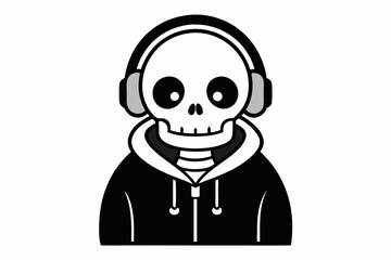 Skeleton character with headphones vector illustration, robot cyborg, halloween vector