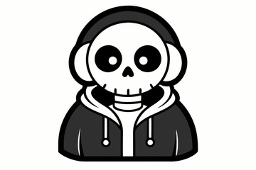 Skeleton character with headphones vector illustration, robot cyborg, halloween vector