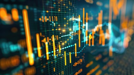 Abstract money growth with digital binary codes forming a rising chart