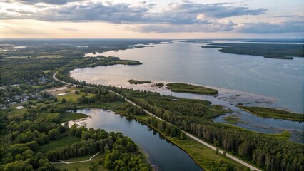 Obraz premium Stunning Bokeh Effect Over a Detailed Map of Lake Winnipeg Showcasing Waterways, Parks, and Scenic Areas Perfect for Travel and Nature Enthusiasts