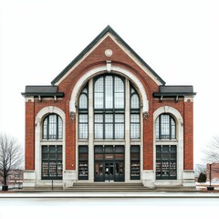 Fototapeta premium Brick building with large windows and a door.