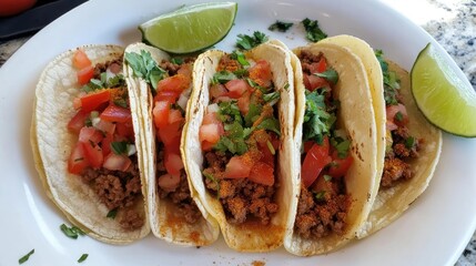 Soft Tacos Filled with Ground Meat and Fresh Toppings