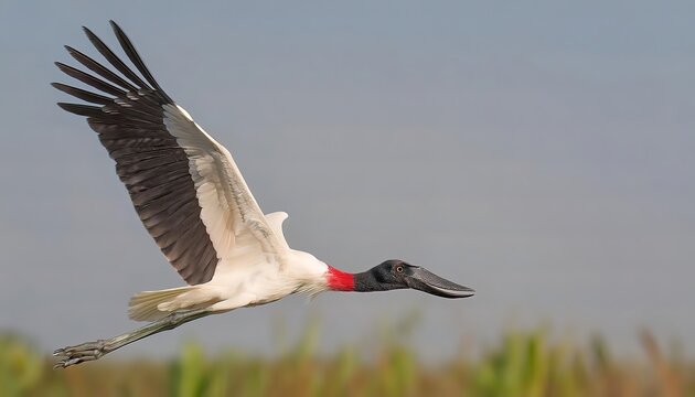 Jabiru stork - Jabiru mycteria - are large, long legged, long necked wading birds with long, stout bills.  they use soaring, gliding flight, which conserves energy that requires thermal air currents
