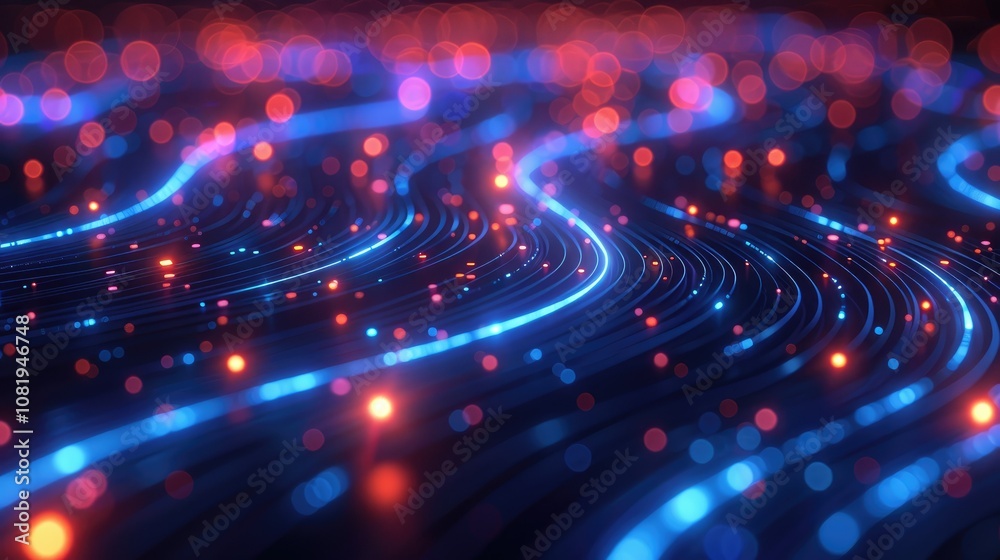 Poster neon blue circuit lines on a dark abstract background