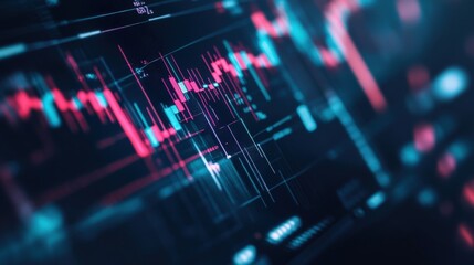 Close-up of a Computer Screen Displaying Financial Data with Pink and Blue Lines