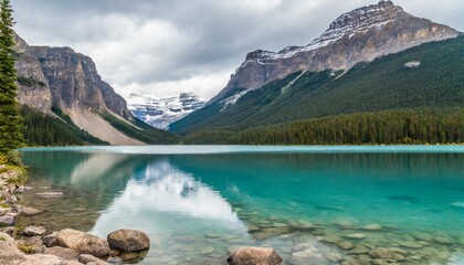 Naklejka premium The Serene Landscapes of Banff National Park in Canada, Surrounded by the Majestic Rocky Mountains, Crystal-Clear Lakes, and Abundant Wildlife, Offering a Perfect Escape Into Nature