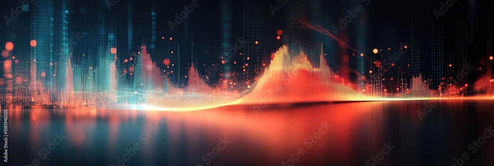Poster vibrant digital sound wave visualization representing audio frequency patterns and data analysis in 