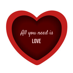 3D red heart Frame with congratulatory text isolated transparent background. Valentine's day greeting Frame. Be my Valentine card. Cut out paper vector illustration. 