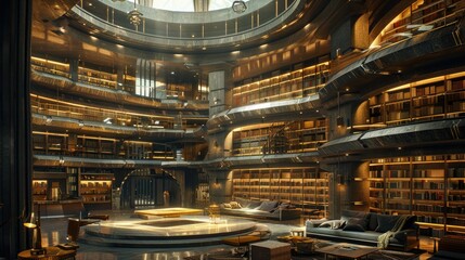 Modern library with digital book retrieval systems