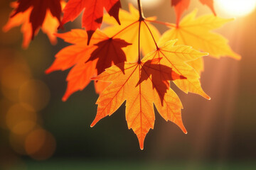 Bright autumn maple leaves with vibrant red, orange, and yellow colors on a natural white background.