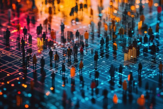 Digital networking event virtual space abstract art colorful environment aerial view connectivity concept