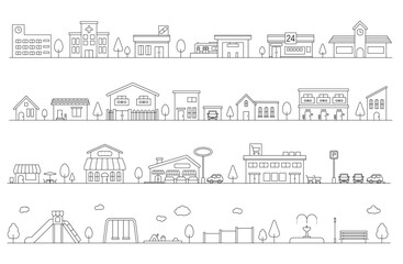 街並み・建物のベクターイラスト線画（あしらい）