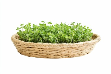 Fototapeta premium Green sprouts in a woven basket.