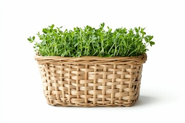 Fototapeta premium Green sprouts in a wicker basket.