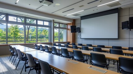 Modern classroom with digital projectors and smart boards