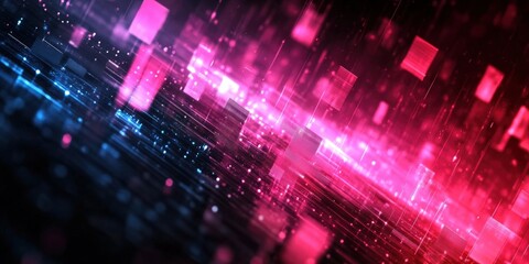 Fototapeta premium Vibrant Abstract Digital Background with Glowing Squares and Flashes of Light for Technology and Futuristic Themes