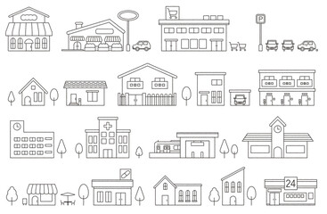 街並み・建物のベクターイラスト線画