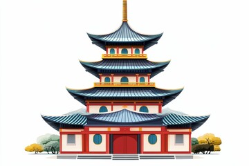 Fototapeta premium A traditional Chinese pagoda with red trim.