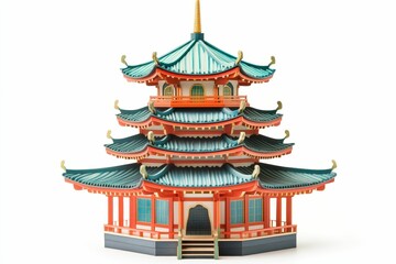 Fototapeta premium Multi-tiered red and green pagoda model.