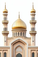 Golden dome mosque with two minarets.