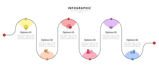 Timeline infographic template. 6 Step timeline journey, calendar Flat simple infographics design template. presentation graph. Business concept with 6 options, vector illustration.