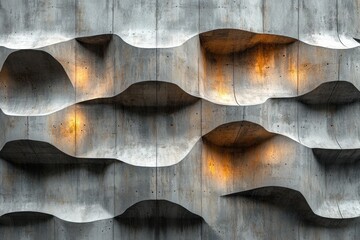 Abstract Concrete Wall with Recessed Lights
