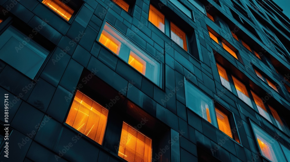 Aufkleber minimalist building exterior with unique light patterns