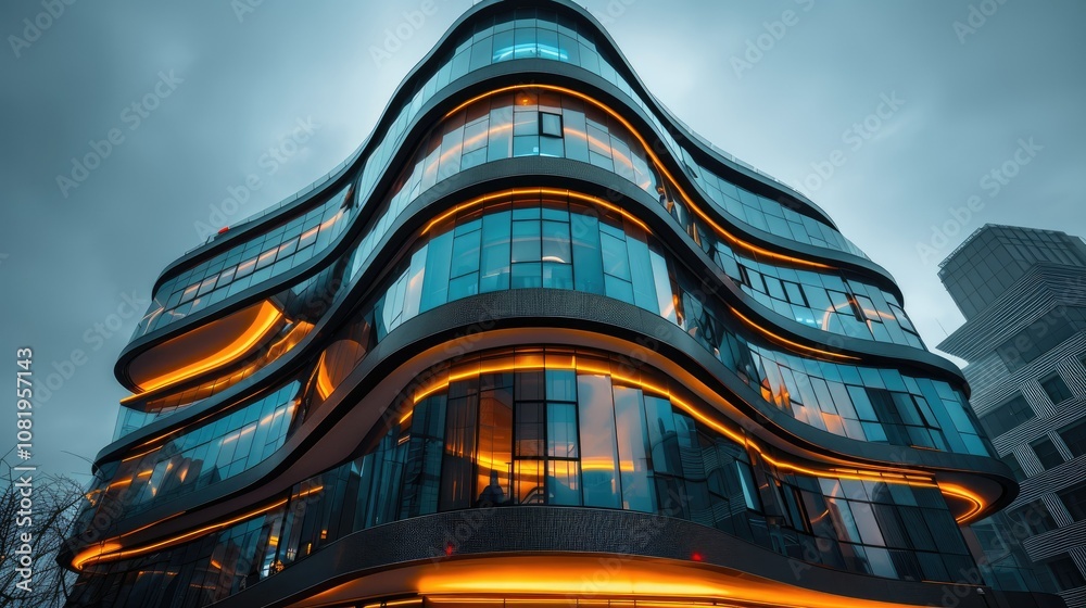 Poster Minimalist building exterior with unique light patterns