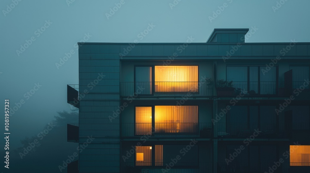 Poster Minimalist building exterior with unique light patterns