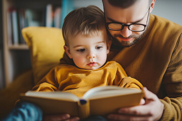 Father and son reading a book
