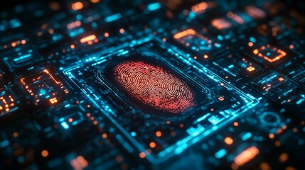 Fototapeta premium A minimal biometric fingerprint is used to record and process statistics and data over a grid