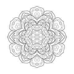 Vector Black and White Mandala Pattern. Intricate Spiritual Lace Tattoo with Islamic, Arabic, Indian, and Ottoman Influences. Zentangle inspired image to color.