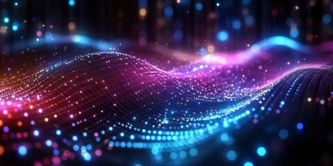 Fototapeta premium Colorful Abstract Waves of Light Creating a Dreamy and Ethereal Scene with Glowing Particles and Soft Bokeh in a Vivid Display of Technology and Art