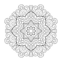 Vector Black and White Mandala Pattern. Intricate Spiritual Lace Tattoo with Islamic, Arabic, Indian, and Ottoman Influences. Zentangle inspired image to color.