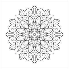 Vector Black and White Mandala Pattern. Intricate Spiritual Lace Tattoo with Islamic, Arabic, Indian, and Ottoman Influences. Zentangle inspired image to color.