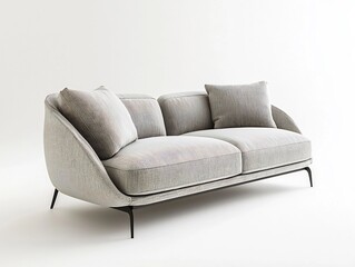 Fototapeta premium Sleek and Plush Gray Sofa with Minimalistic Design on White Background