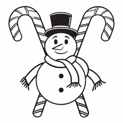 snowman with christmas cane