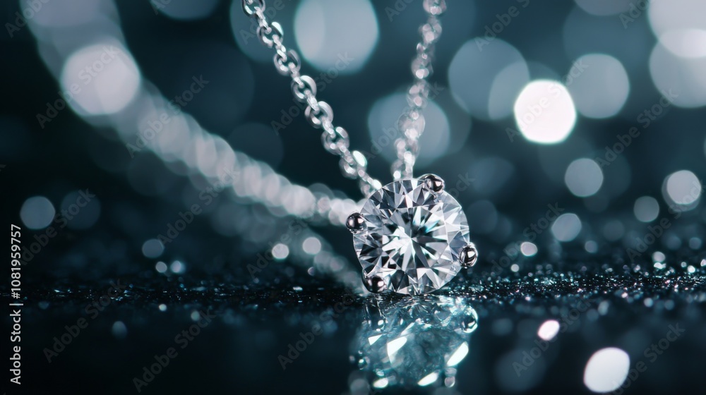 Poster stunning close-up of a sparkling diamond necklace captured against a beautifully blurred background 