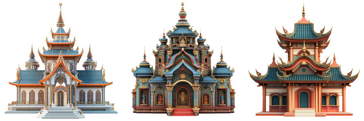 Obraz premium Set of Buddhist Church isolated on a transparent background