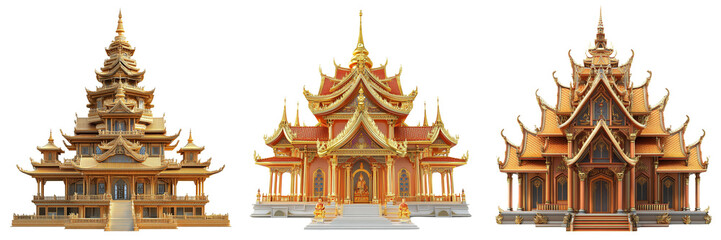 Obraz premium Set of Buddhist Church isolated on a transparent background